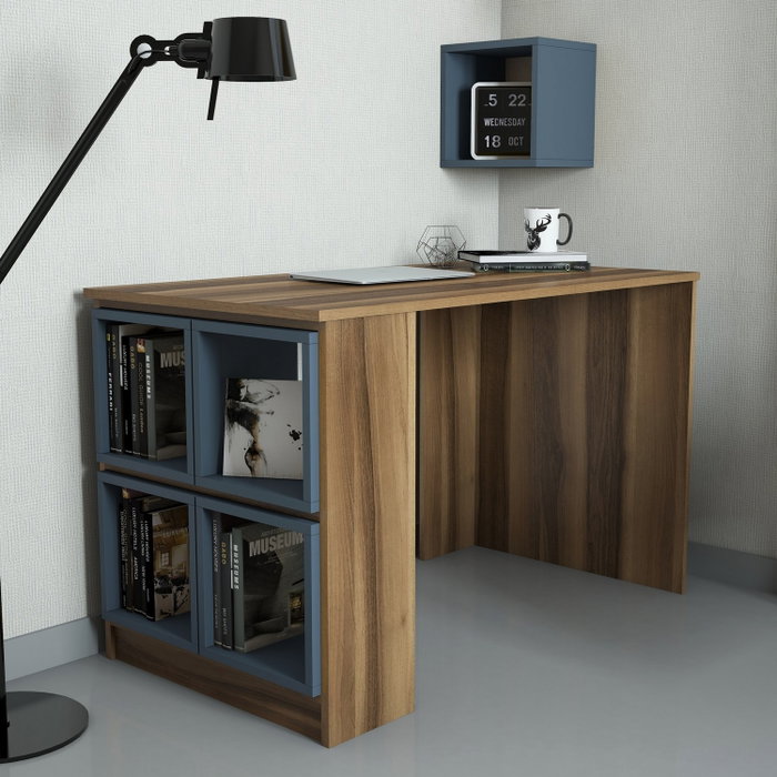 Hanah Home Mesa de Estudio Nogal y Calcedonia con Estante de Pared